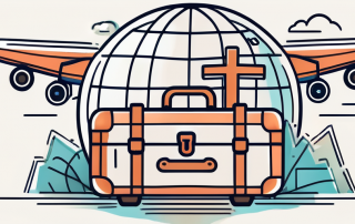 A globe with different travel icons like an airplane