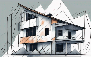 A residential building showing various elemental damages like a broken roof due to heavy rain
