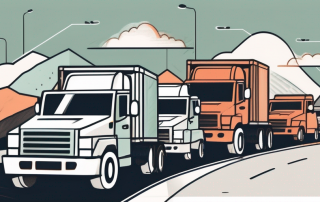A variety of trucks on a road
