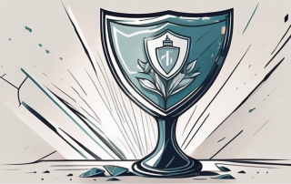 A broken vase with a symbolic insurance shield protecting it