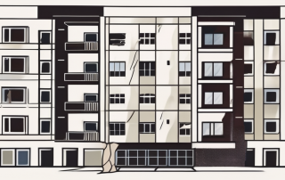 A residential building with visible signs of war damage