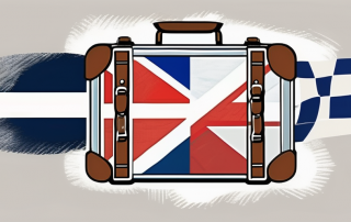 A suitcase adorned with various international flags