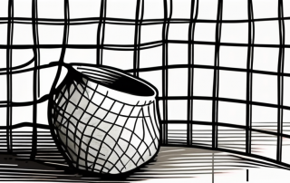 A broken vase under a safety net