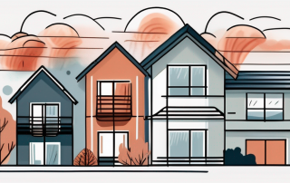 A residential building with elements depicting various natural disasters like flood