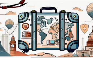 A suitcase adorned with various international landmarks