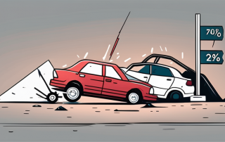A car accident scene with a broken signpost indicating percentages