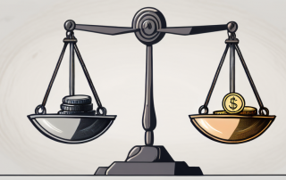 A balance scale with a shield symbolizing insurance on one side and a coin symbolizing deductible on the other side
