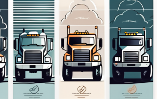 Several different types of trucks with insurance protection symbols hovering over them