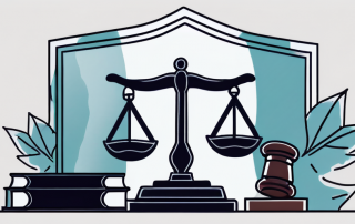 A computer with a gavel on the screen