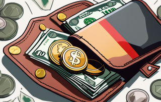 A wallet with coins and bills spilling out