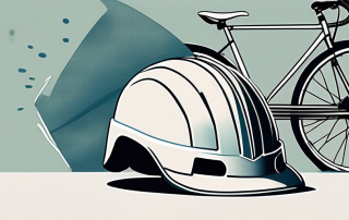 A broken bicycle next to a safety helmet