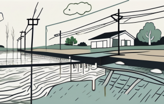 A flooded landscape with visible signs of damage