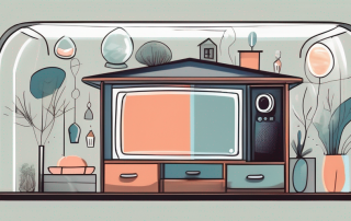 A house with symbolic items inside such as a television