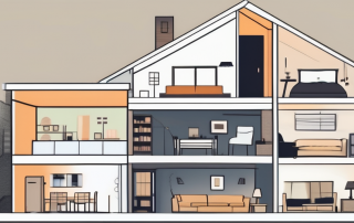 A house cross-section showcasing different rooms