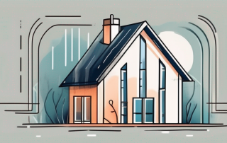 A sturdy house with a protective shield symbolizing building insurance