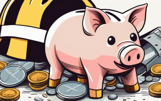 A broken piggy bank with coins spilling out