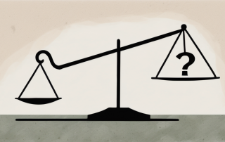 A balanced scale with the acronym "bu" on one side and a question mark on the other