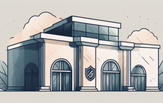A building with a protective shield symbolizing insurance