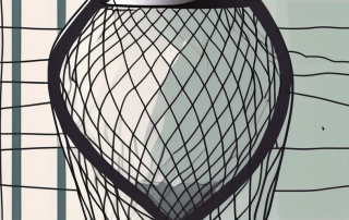 A broken vase under a safety net