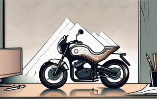 A motorcycle standing next to a shield symbolizing protection