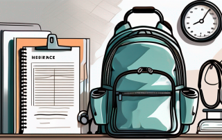 A school backpack with insurance policy documents and a stethoscope peeping out