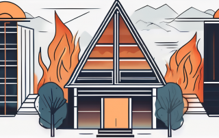 A residential building standing strong amidst elemental symbols like fire