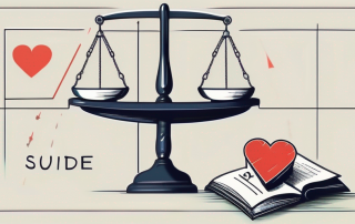 A balance scale with a life insurance policy on one side and a symbolic representation of suicide