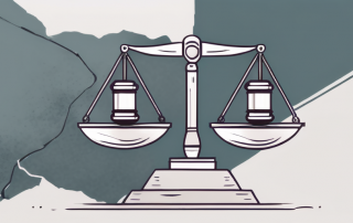 A balanced scale with a shield symbolizing protection on one side and a gavel symbolizing law on the other side