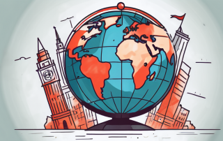 A globe with various international landmarks