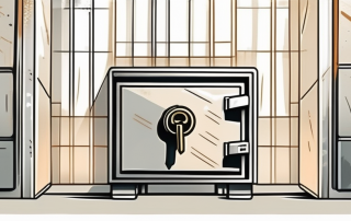 A safe deposit box with a key next to it