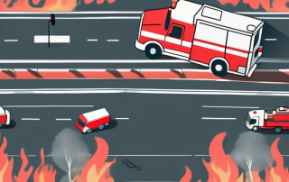 A traffic accident scene with a fire truck and emergency equipment
