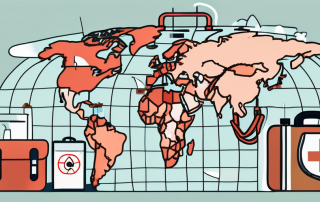 A travel suitcase with medical symbols like a stethoscope