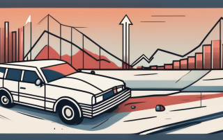 A car accident scene with a rising graph in the background to symbolize the concept of progression in insurance payouts
