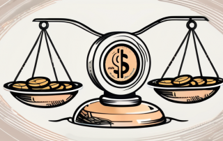 A balanced scale with coins on one side and a symbol of an insurance policy on the other