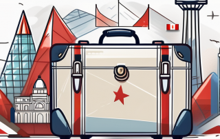 A suitcase adorned with austrian flag colors