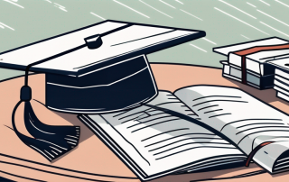 A university campus with insurance policy documents and a graduation cap placed on a table