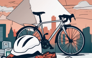 A broken bicycle next to a safety helmet