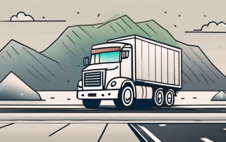 A large truck on a road with a calculator icon floating above it