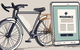 A bicycle leaning against a digital tablet displaying an insurance policy