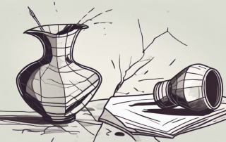 A broken vase with a document (indicating an insurance policy) next to it
