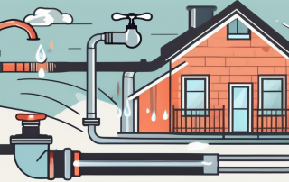 A house with visible water pipes and a faucet