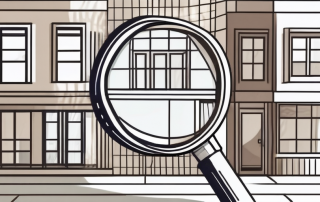 A residential building with a magnifying glass over it