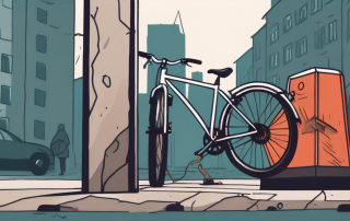 A bicycle chained to a post