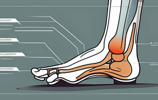 A human ankle joint with visible signs of stiffness and an adjacent scale indicating levels of disability