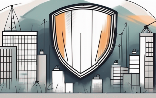 A construction site with a protective shield symbol hovering above it