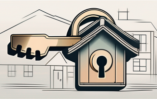 A key inserted into a house-shaped lock