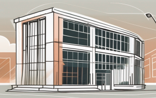 A traditional german bank building with a protective shield symbol overlaying it