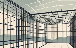 A prison cell with a safety net spread beneath it