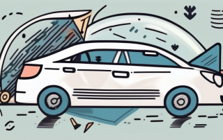 A car with various insurance-related symbols like a shield