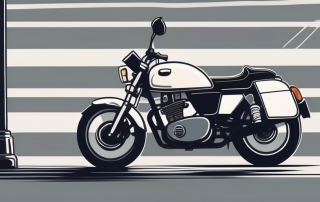 A motorcycle parked next to a broken street lamp